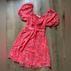 Sincerely Jules Red/Coral Paisley Puff Sleeve Dress